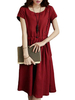 Solid Drawstring Waist Pocket Button Decoration Women Dresses