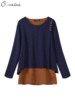 Solid Fake Two-piece Patchwork Blouse