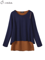 Solid Fake Two-piece Patchwork Blouse