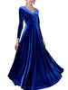Solid Gold Velvet V Neck Long Sleeve Maxi Dresses For Women