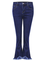 Solid High Waist Pocket Tassels Flares Pants Denim Pants For Women