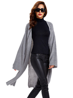 Solid Knit Loose Side Split Long Sleeve Basic Women Cardigan