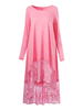 Solid Lace Insert Embroidery Irregular Hem Long Sleeve Dresses For Women