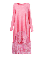 Solid Lace Insert Embroidery Irregular Hem Long Sleeve Dresses For Women