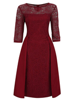 Solid Lace Patchwork Loose Hem O Neck Women Dresses