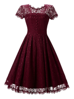 Solid Lace Patchwork Short Sleeve O Neck Women Dresses