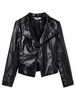Solid Lapel Zipper PU Leather Women Cool Slim Short Jacket