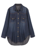 Solid Long Sleeve Lapel Button High Low Denim Shirt For Women