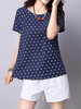 Solid Loose Polka Dot Pocket Short Sleeve T-Shirts For Women