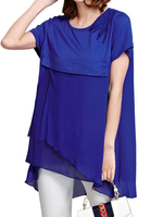 Solid Loose Short Sleeves O-Neck Chiffon Blouses