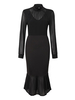 Solid Mesh Insert Chiffon Long Sleeve Turtleneck Fishtail Dress