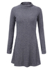 Solid O Neck Long Sleeve Pleated Knit Pullover Casual Basic Dress