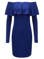 Solid Off Shoulder Bodycon Sexy Women Ruffles Pencil Dress