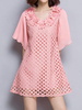Solid Patchwork Lace Hollow Out Short Sleeve Women Dresses