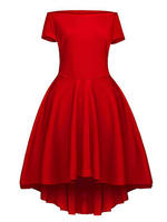 Solid Pleated Irregular Hem Off Shoulder Women Dresses
