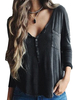 Solid Pockets Casual V-neck Long Sleeve Blouse