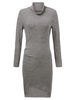 Solid Ruffle Asymmetric Hem Split Turtleneck Bodycon Dress
