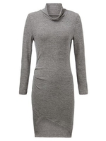 Solid Ruffle Asymmetric Hem Split Turtleneck Bodycon Dress