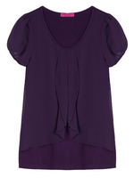 Solid Ruffle Patchwork O-Neck Chiffon T-Shirt For Women