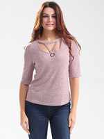 Solid Sexy Hollow Out Half Sleeve Women T-Shirts