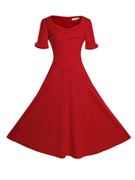 Solid Sexy Short Sleeve V Neck Loose Hem Women Dresses