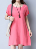 Solid Short Sleeve O Neck Pocket Style Women Dresses