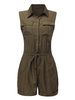 Solid Sleeveless Pocket Drawstring Lapel Jumpsuit Shorts For Women