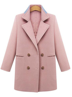 Solid Straight Double Breasted Patchwork Pocket Woolen Coat