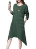 Solid Vintage Loose O Neck Long Sleeve Cotton Robe Dress