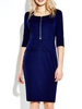 Solid Zipper Ruffled Half Sleeve Square Neck Work Pencil Dress