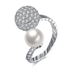 Special Wedding Ring Silver Zircon Ball Pearl Adjustable Ring for Women Gift