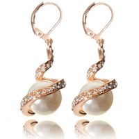 Spiral Twist Pearl Dangle Rhinestone Drop Earrings