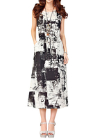 Splash Ink Sleeveless Drawstring Pockets Dress