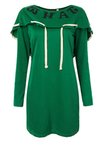 Sport Letter Printed Long Sleeve Drawstring Hooded Pencil Dress