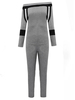 Sport Patchwork Off Shoulder Long Sleeve Gray Women Tracksuit