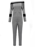 Sport Patchwork Off Shoulder Long Sleeve Gray Women Tracksuit