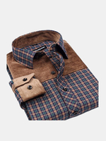 Spring Autumn Fashion Casual Business Plaid Stitching Dress Shirts for Men