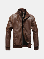 Spring Autumn Fashion Casual Button Cuff Collar PU Leather Jackets for Men