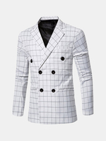 Spring Autumn Fashion Plaids Printing Casual Double Breasted Suits Blazers for Men