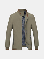 Spring Autumn Solid Color Rib Cuff Embroidered Logo Stand Collar Jackets for Men