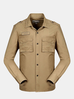Spring Fall Mens Military Big Front Pockets Turndown Long Sleeve Casual Cotton Shirts