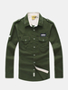 Spring Fall Mens Millitary Overalls Retro Turndown Collar Long Sleeve Cotton Shirts