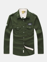 Spring Fall Mens Millitary Overalls Retro Turndown Collar Long Sleeve Cotton Shirts