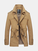 Spring Fall Mens Single-breasted Jacket With Belt Trench Coat Washed Cotton Outwear