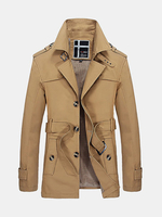 Spring Fall Mens Single-breasted Jacket With Belt Trench Coat Washed Cotton Outwear
