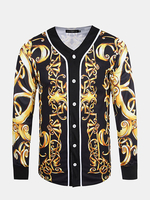 Spring Fashion 3D Printing Vintage Style V Neck Sport Baseball Jackets Coats for Men