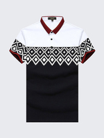 Spring Mens Geometric Patterns Patchwork Turndown Collar Business Casual Cotton T Shirts