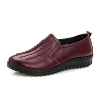Spring Pure Color Leather Slip On Flat Casual Women Shoes
