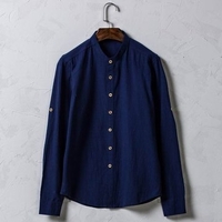 Spring Summer Men Flax Long Sleeve Casual Slim Chinese Style Solid Color Shirt