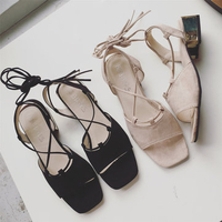 Square Peep Toe Cross Strappy Lace Up Sandals For Women